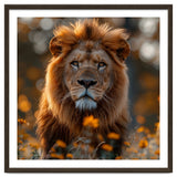 Majestic Lion Among Golden Flowers Close Up thumbnail