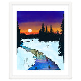 Purple Midnight, Snow River Full Moon Nature Landscape Painting, Winter Travel Adventure Places thumbnail