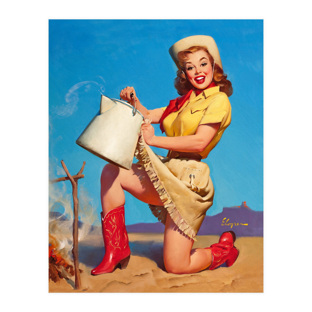 Pinup Sexy Woman Posing With A Hot Teapot (Print Only)