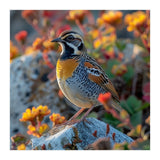 Bird Perched On A Rock With Flowers (Print Only) thumbnail