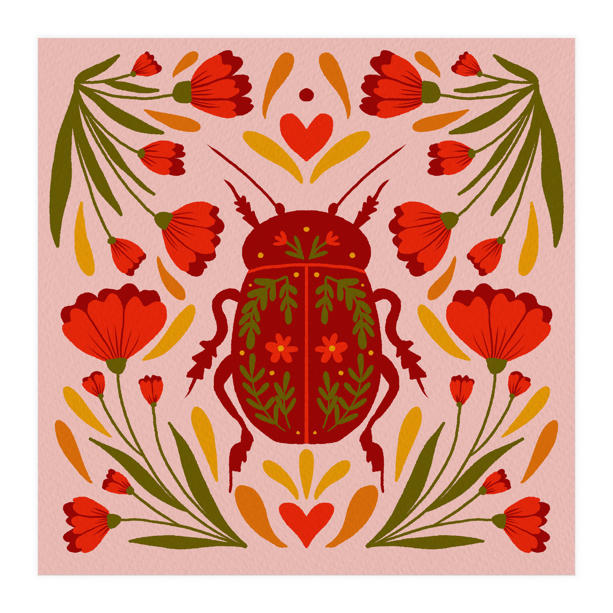 Beetle And Flowers (Print Only)