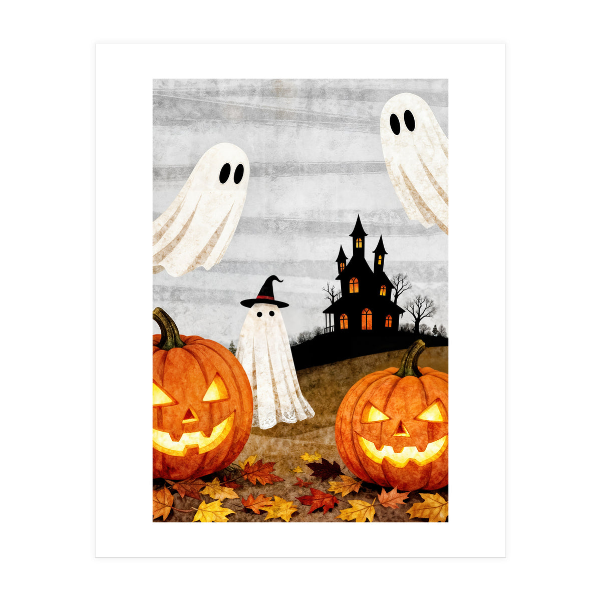 Spooky Halloween Ghost Pumpkin (Print Only)
