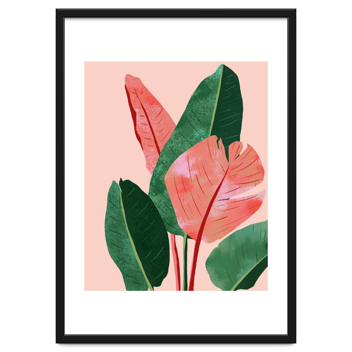 Blush Tropical, Banana Leaves Watercolor Botanical Jungle Painting, Forest Plants Leaves Pink Chic Bohemian