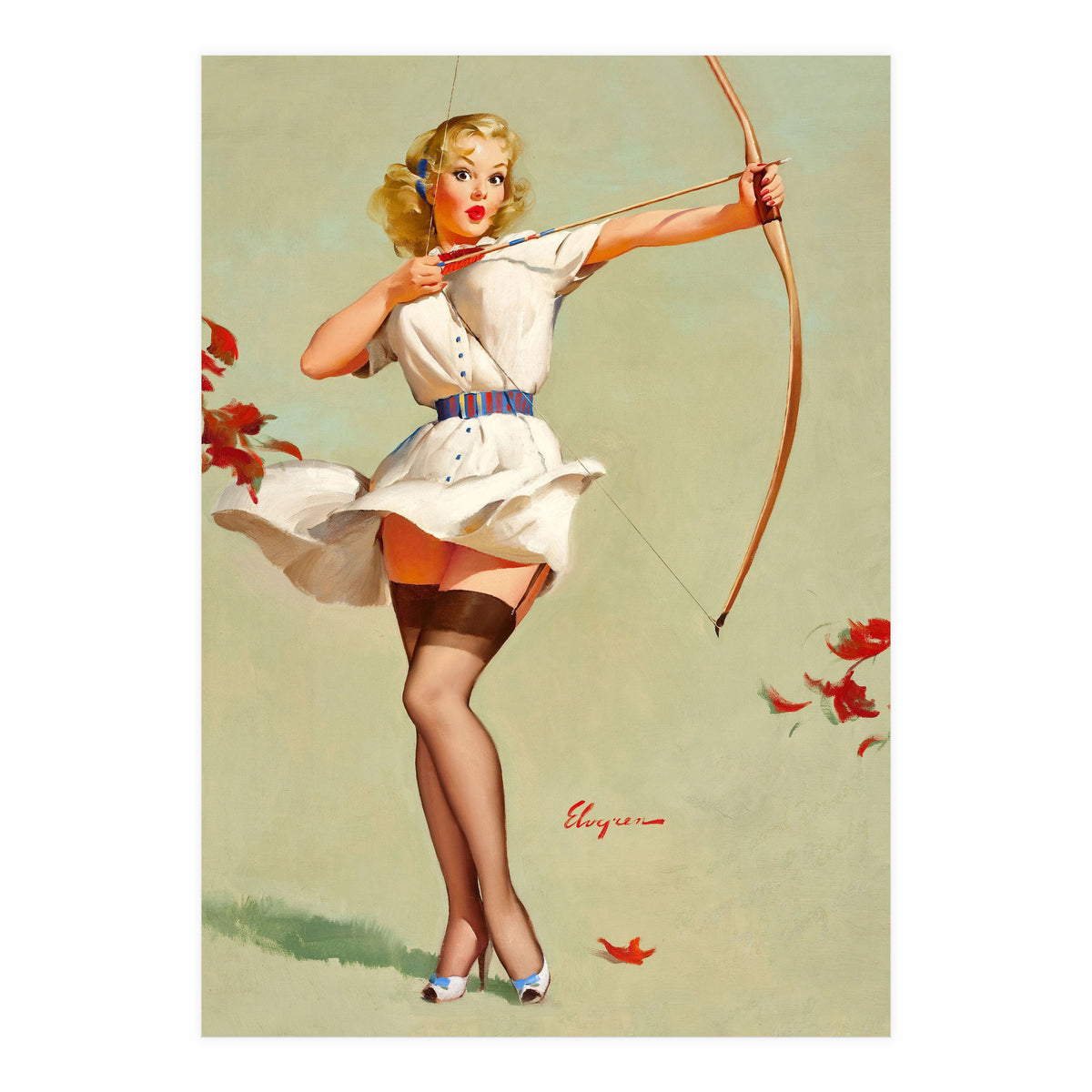Pinup Sexy Girl Playing A Cupid (Print Only)