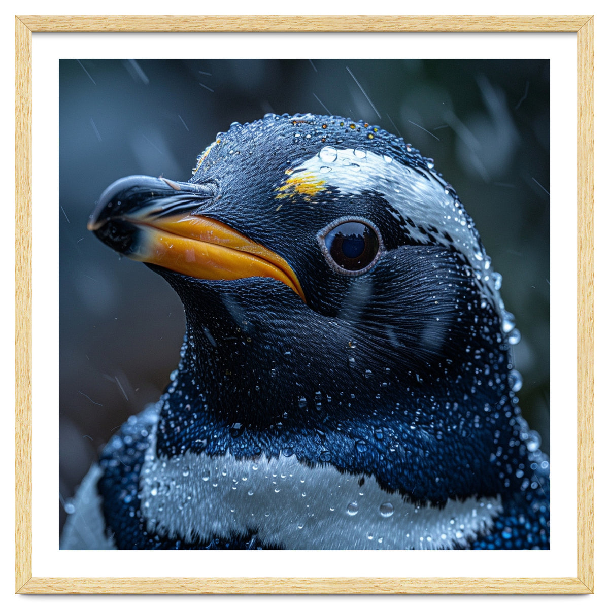 Macro view of a Penguin with Water Droplets