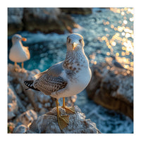 Seagull Standing On Rocks Near Water (Print Only)