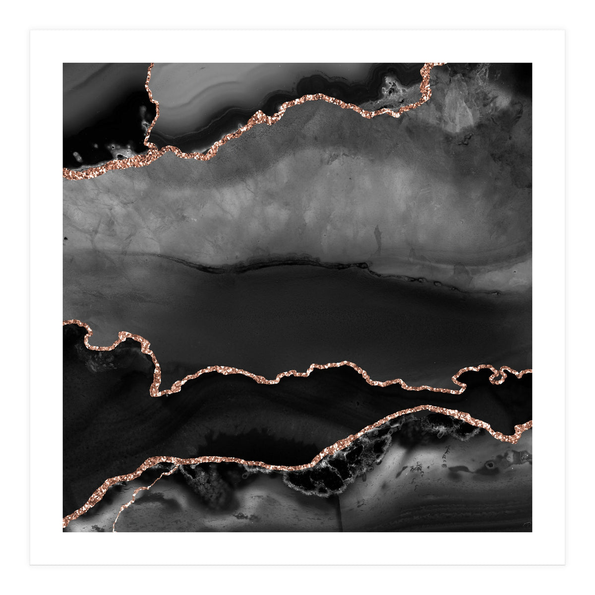 Black & Rose Gold Agate Texture 02 (Print Only)