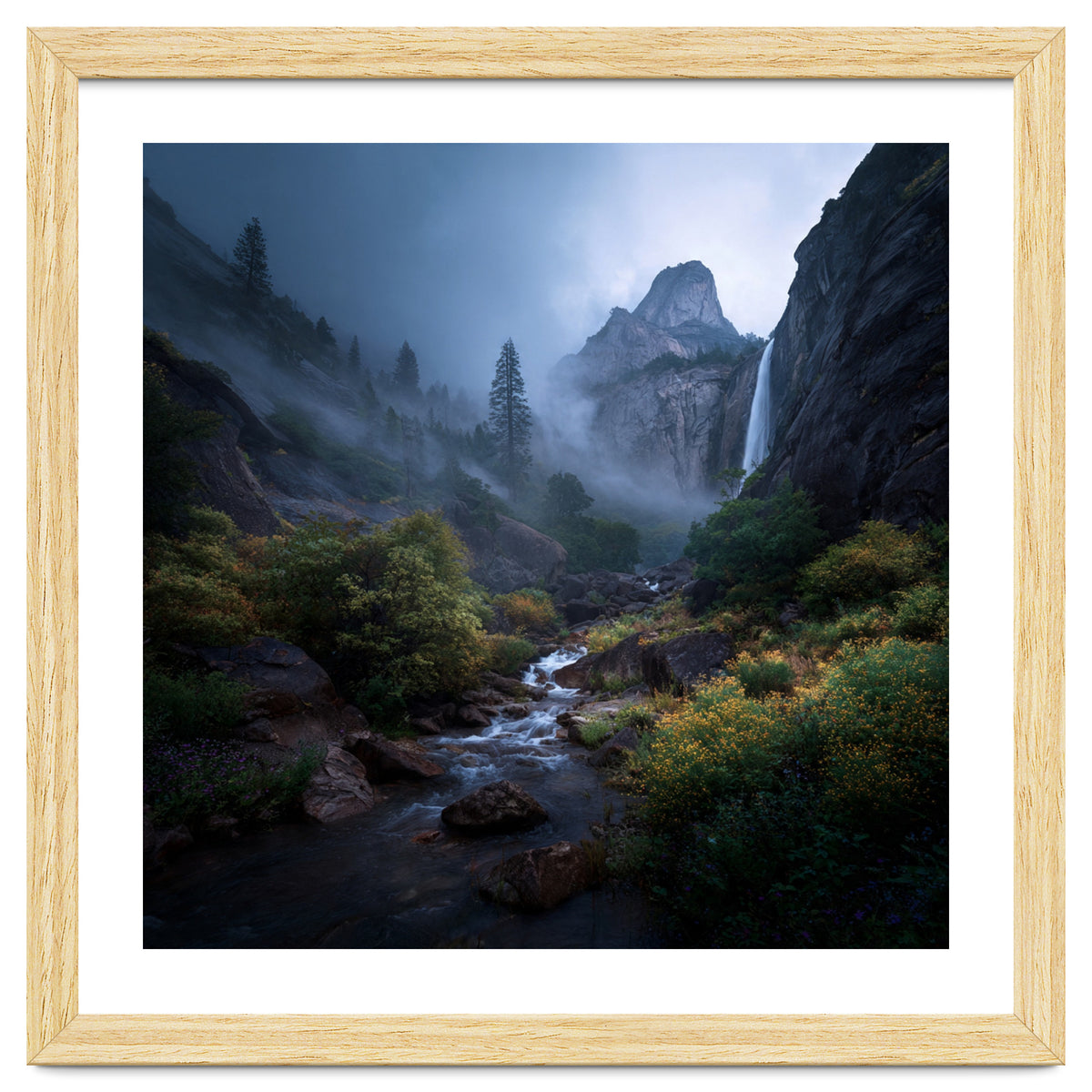 Majestic Misty Mountain Valley with Cascading Waterfall