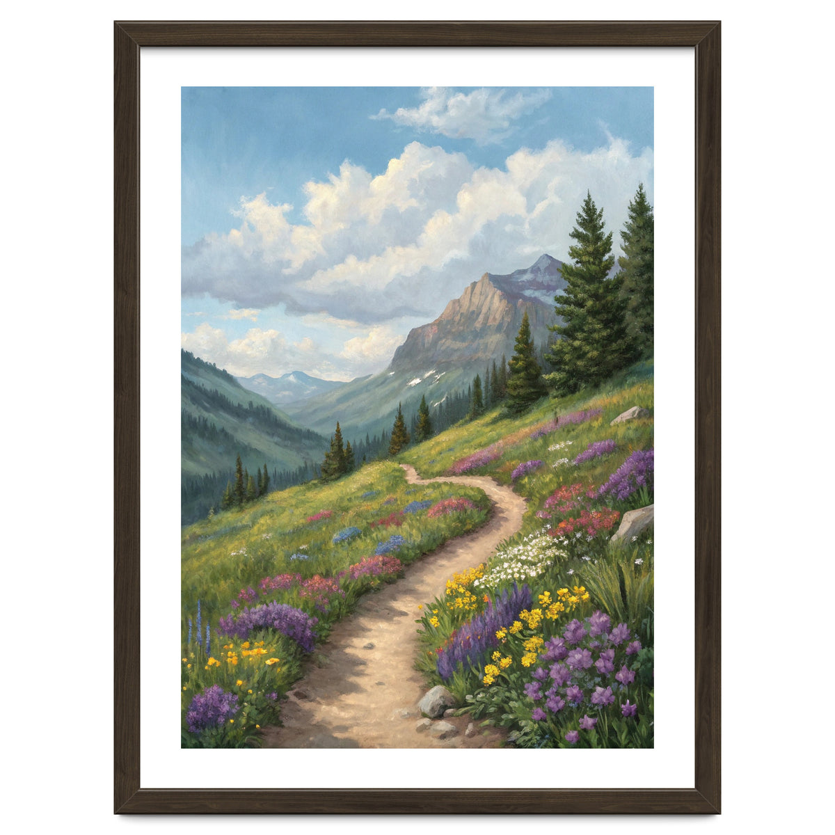 Serene Alpine Path Through Summer Wildflowers