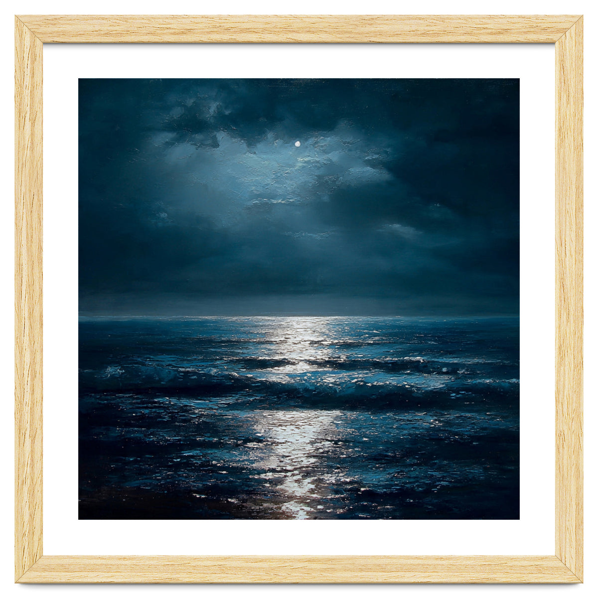 Ethereal Moonlight Over Midnight Ocean Waves