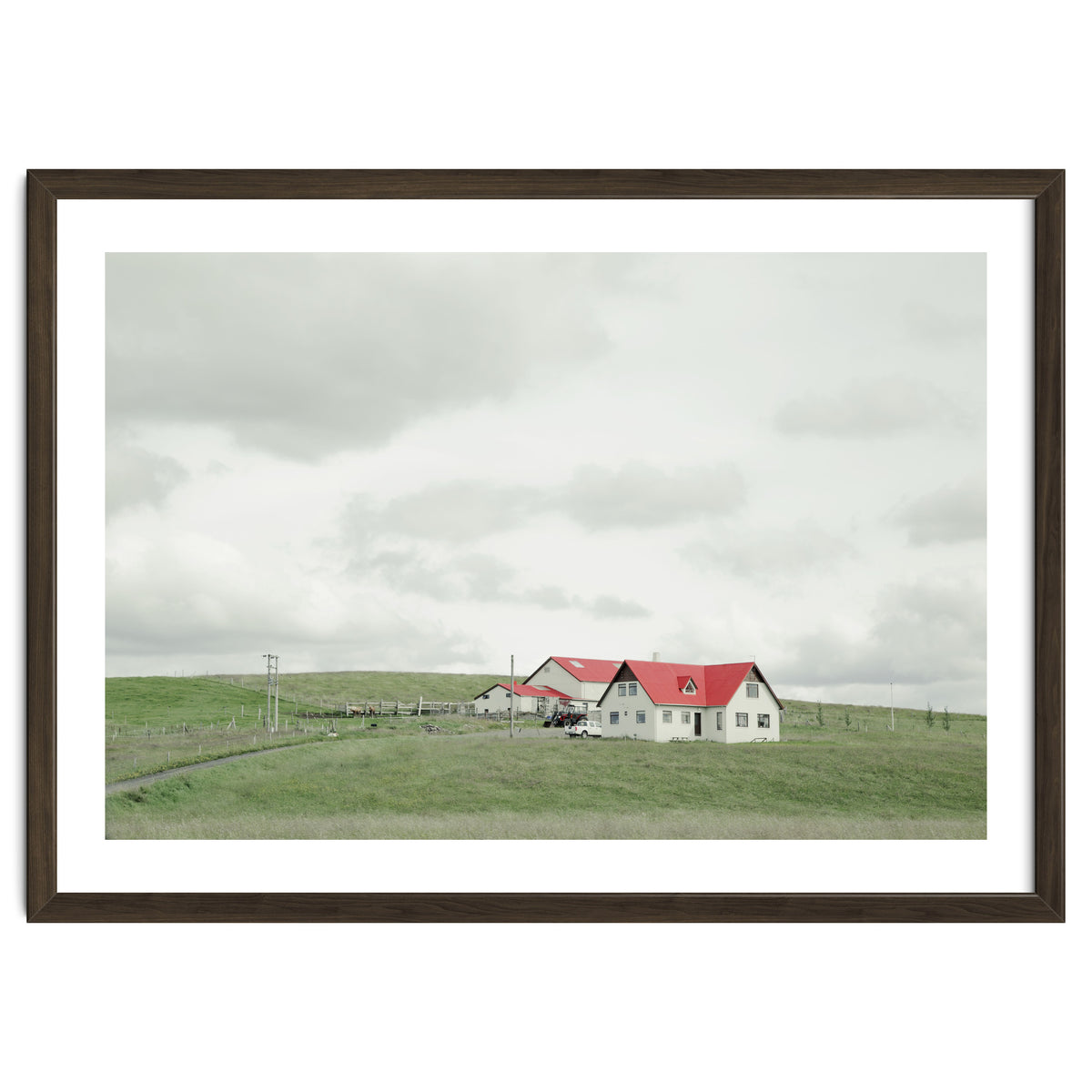 Red roof house on the green hill - Iceland