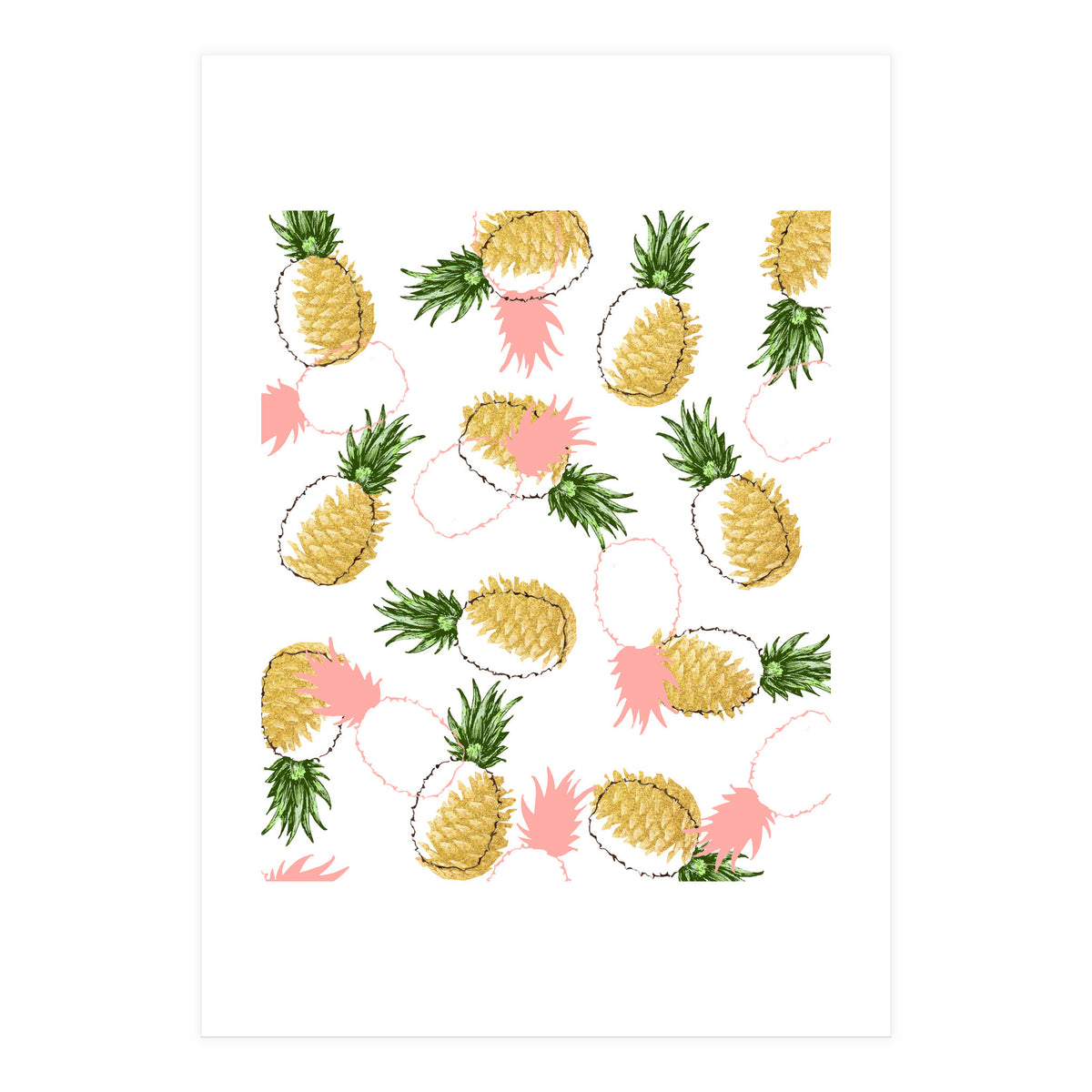Pineapples & Pine Cones, Eclectic Tropical Nature Illustration, Quirky Fun Fruit Food Graphic Design (Print Only)