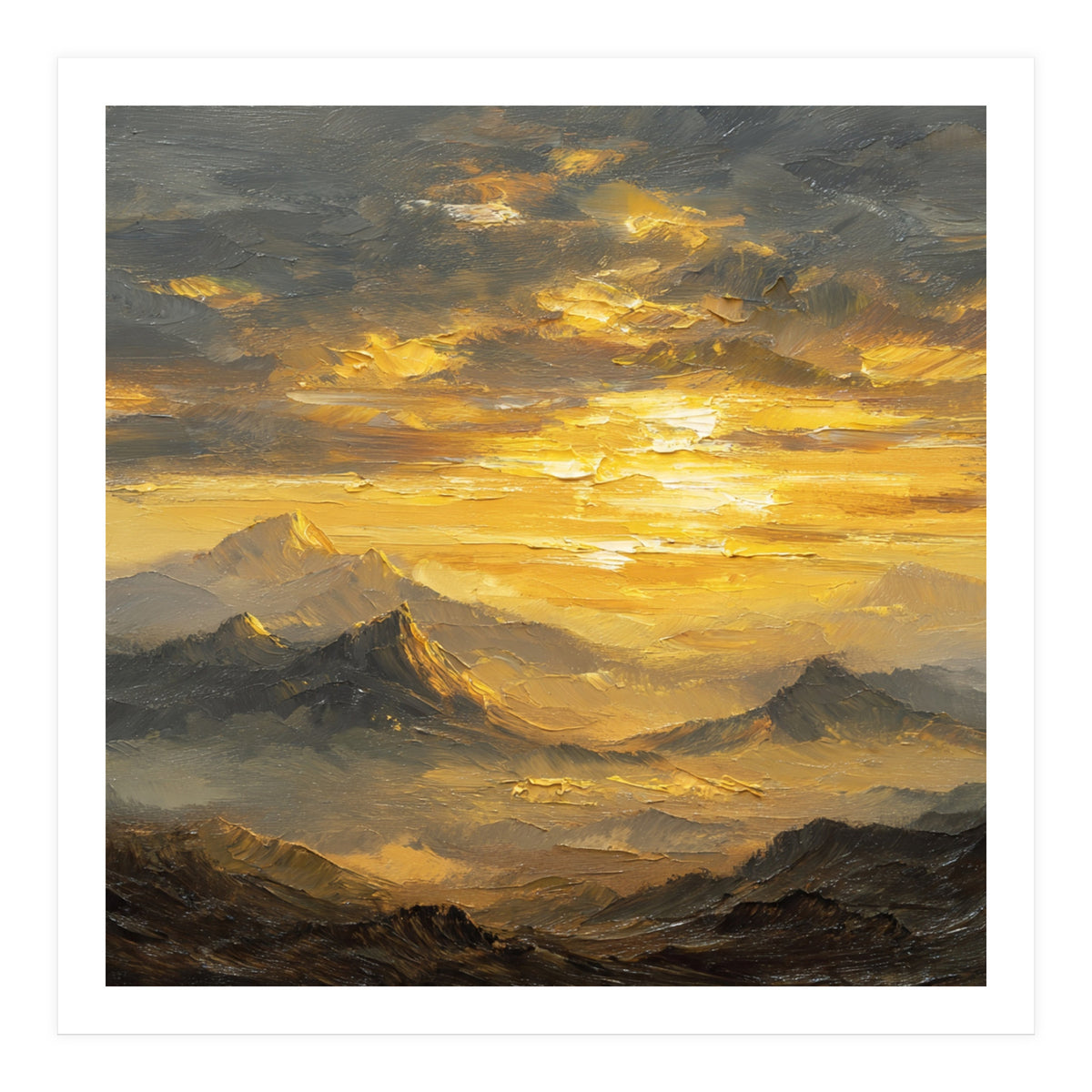 Vibrant Golden Hour Horizon Over Distant Mountain Ridges (Print Only)