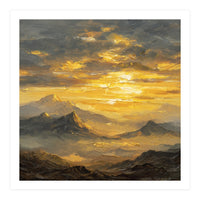Vibrant Golden Hour Horizon Over Distant Mountain Ridges (Print Only)