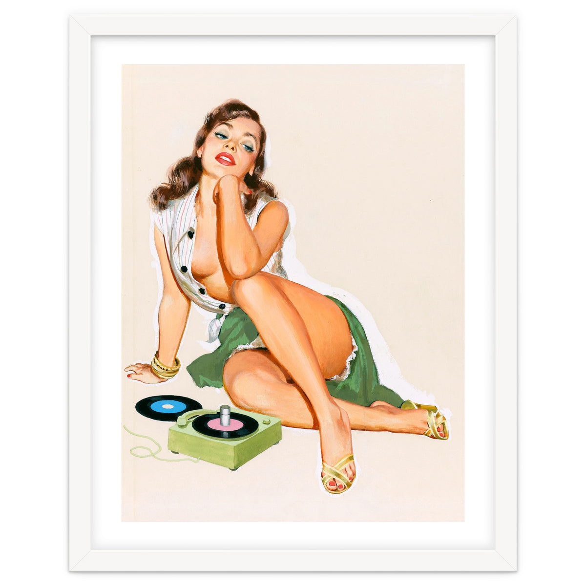 Sexy Pinup Woman Posing With Record Player