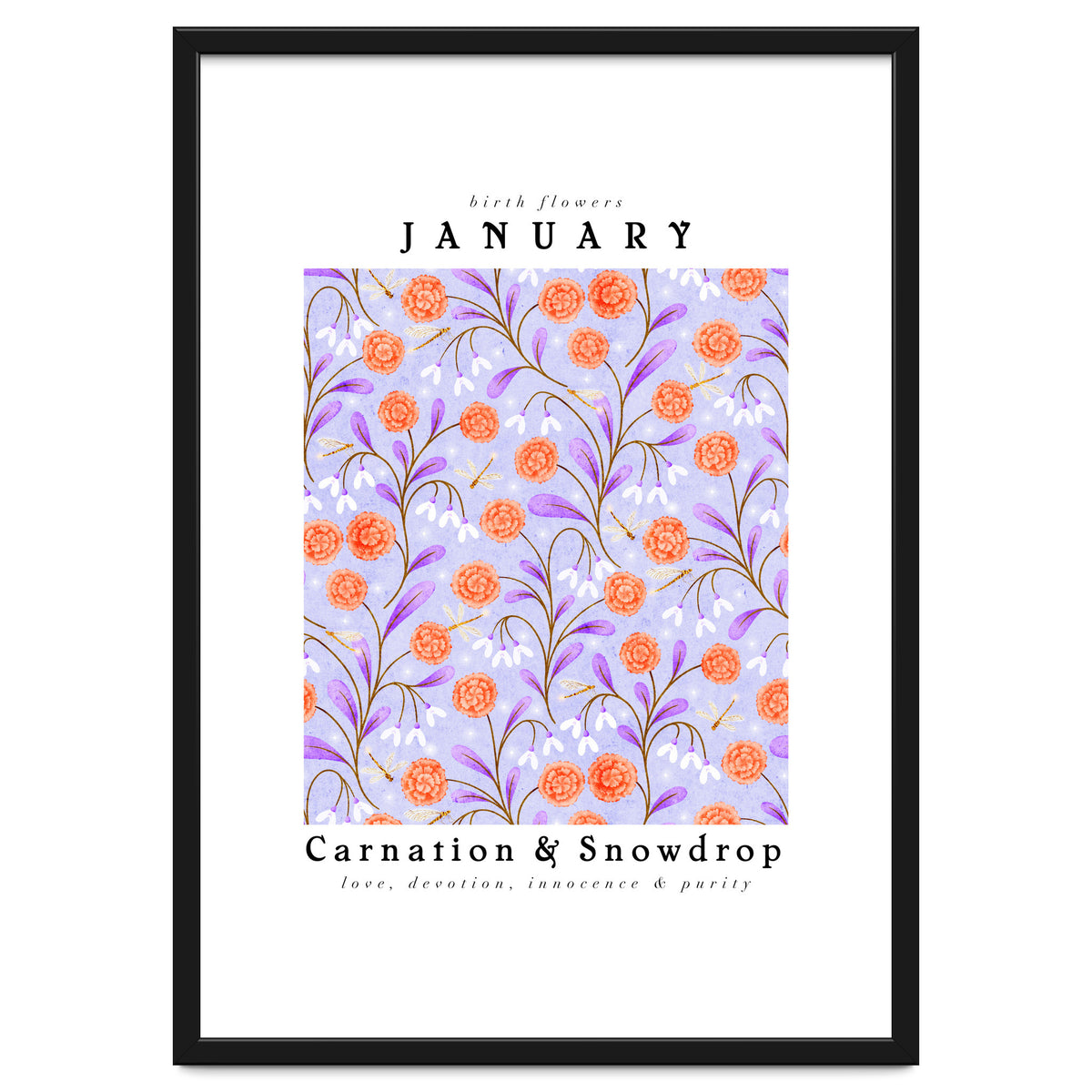 Carnations And Snowdrop January Birth Flower Floral Print