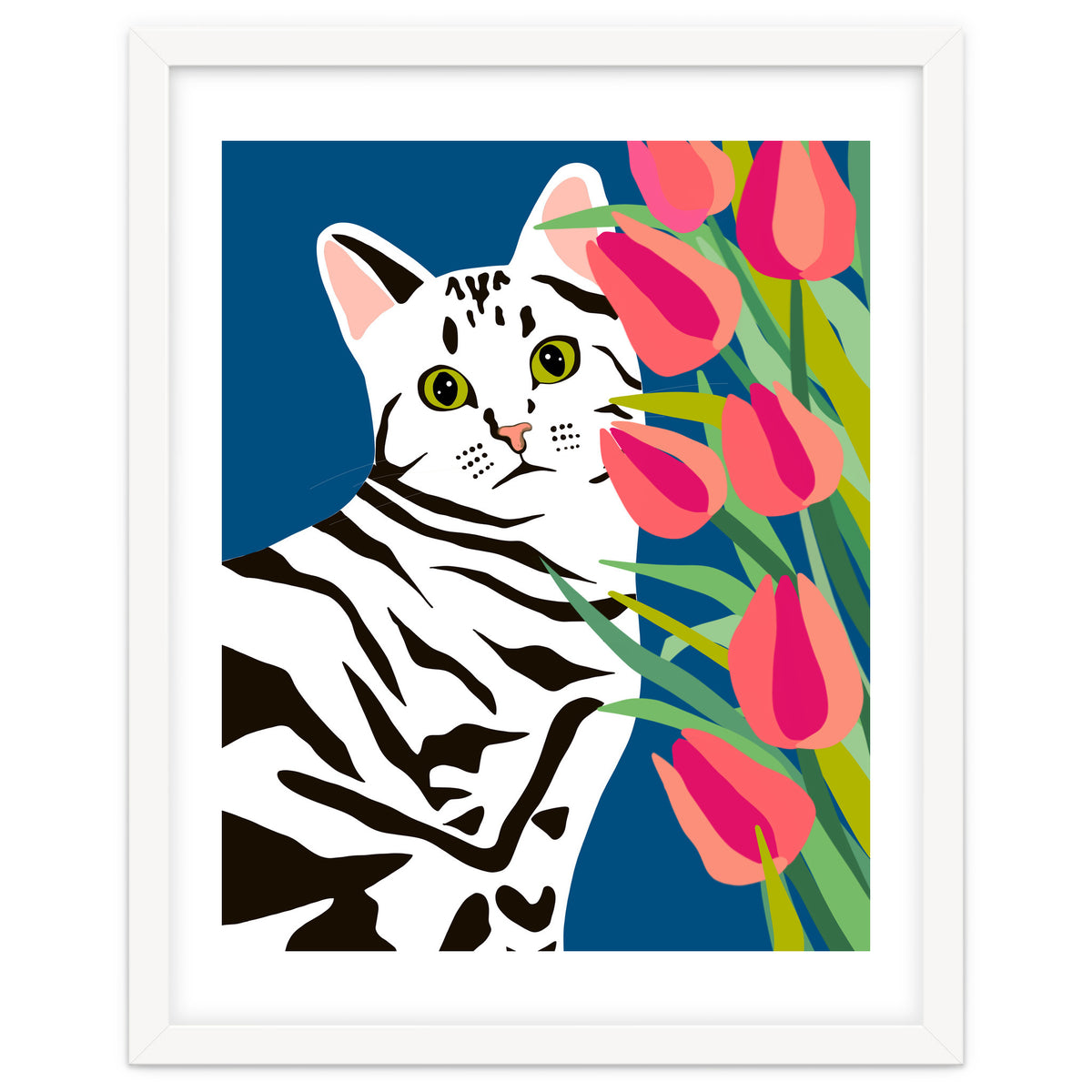 The Poser, Cat Cute Pet Animals Illustration, Pop Of Color Eclectic Pets Bohemian Contemporary Still Life