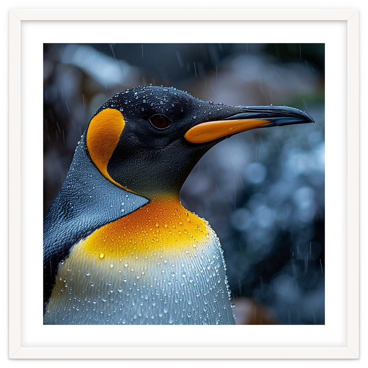 Close Up Of King Penguin In The Rain