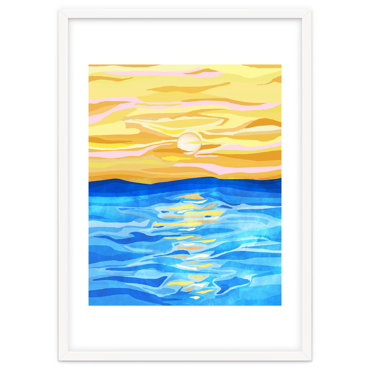 Sunsets & Romance, Ocean Watercolor Painting, Mosaic Eclectic Nature Landscape, Modern Boho Travel