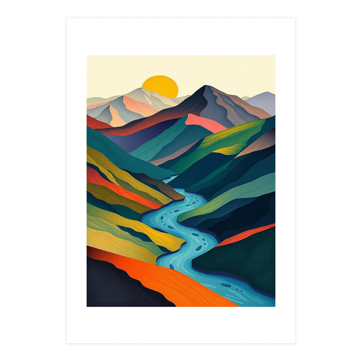 Minimalist Mountain River Landscape (Print Only)