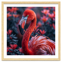 Vibrant Flamingo Portrait With Tropical Foliage