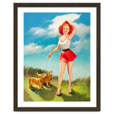 Pinup Girl In Little Red Dress And Two Dogs thumbnail
