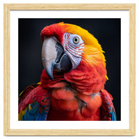 Scarlet Macaw Parrot Head Detailed Portrait Black