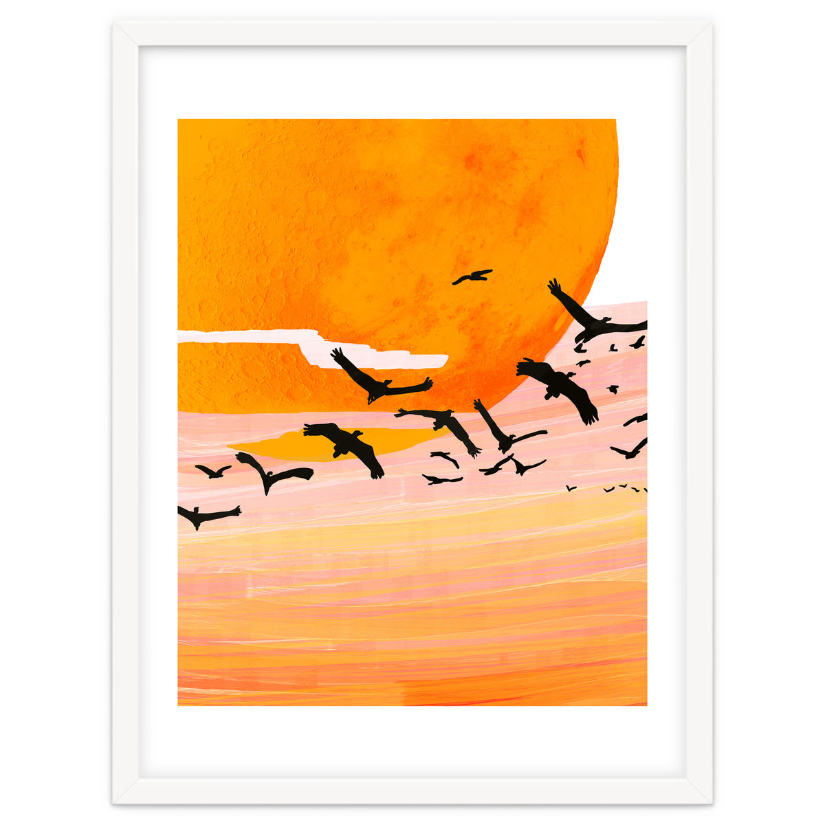 Time Flies, Birds Wildlife Fly Freedom Nature, Sun Sunset Sunrise Positivity Hope Painting, Growth Migrate Gift Animals Blush Sky Bohemian