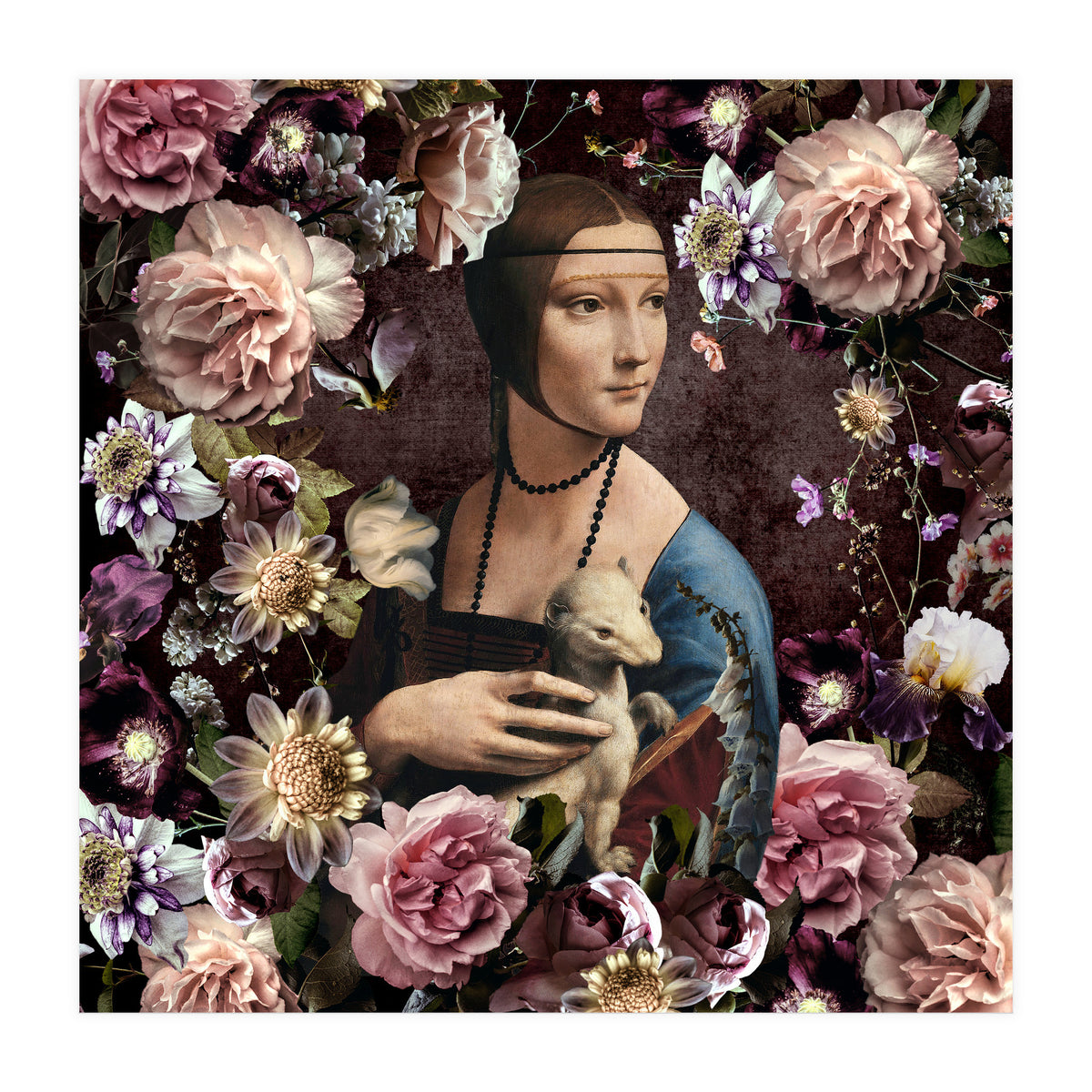 Woman with Ermine And flowers  (Print Only)