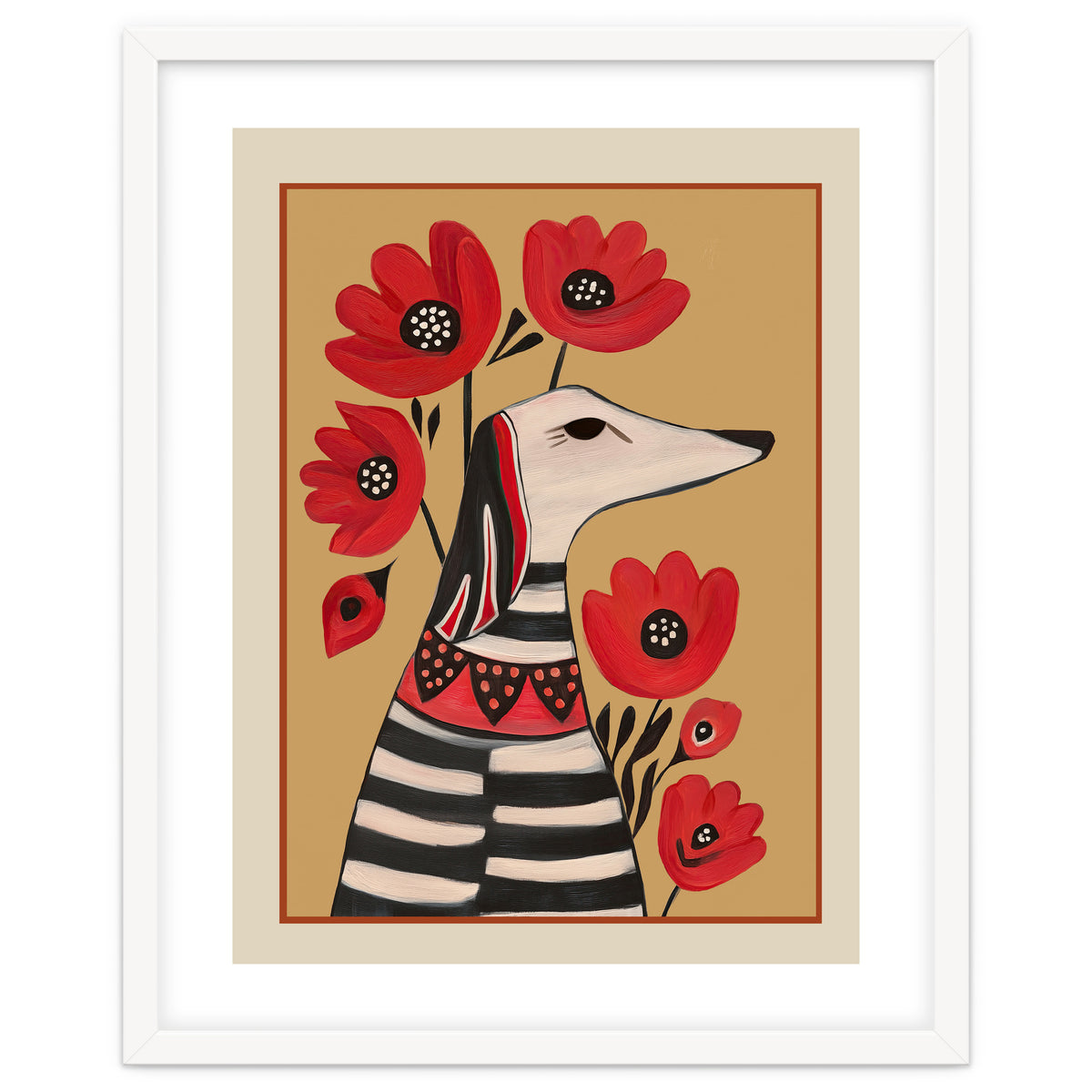 Striped Dog With Poppies