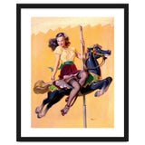 Pinup Sexy Girl Riding A Wooden Horse thumbnail