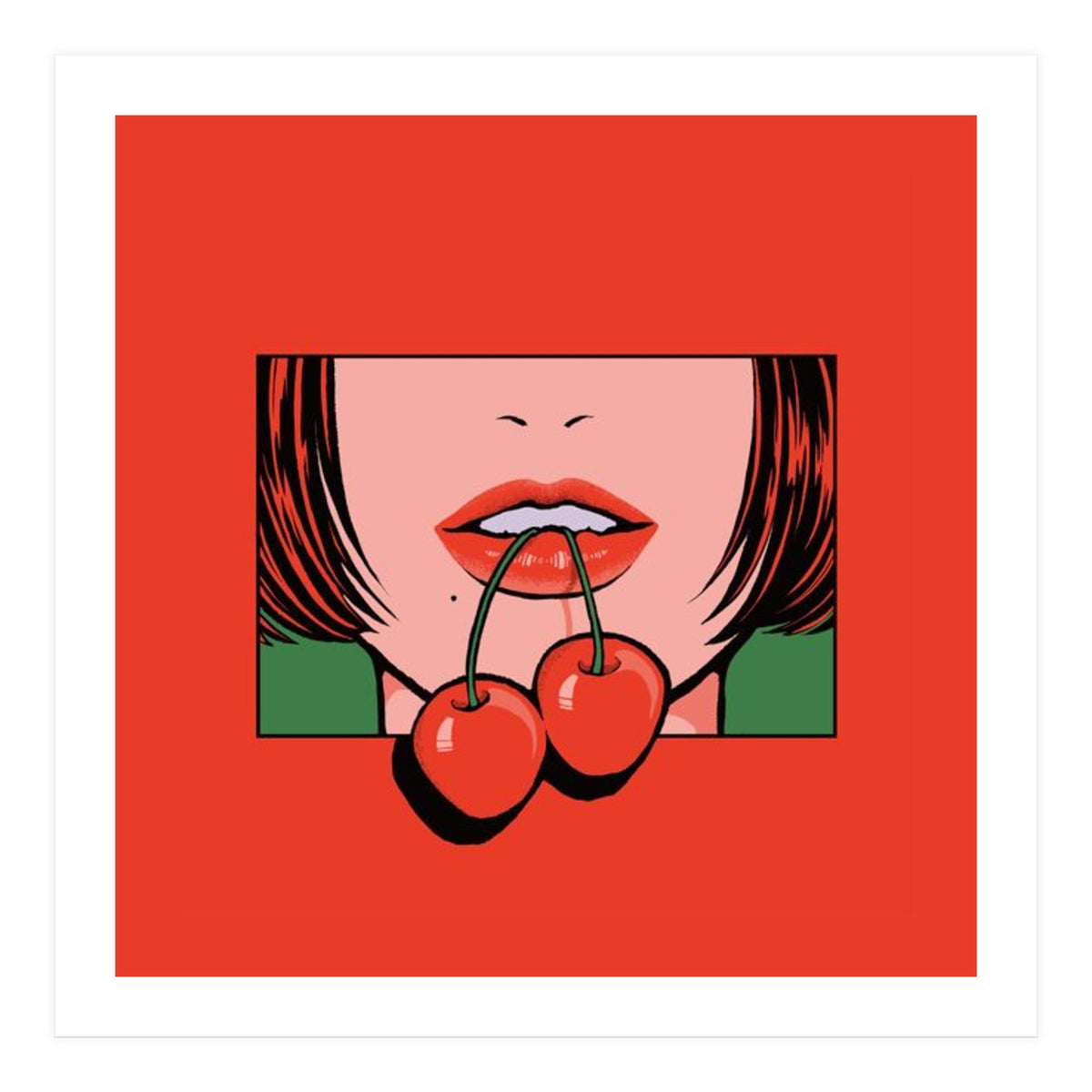 Pop Art Cherry Bold Lips With A Classic Design (Print Only)