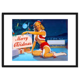 Pinup Girl In Santa Costume With Marry Christmas Sign thumbnail