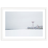 Amusement park in the winter seascape