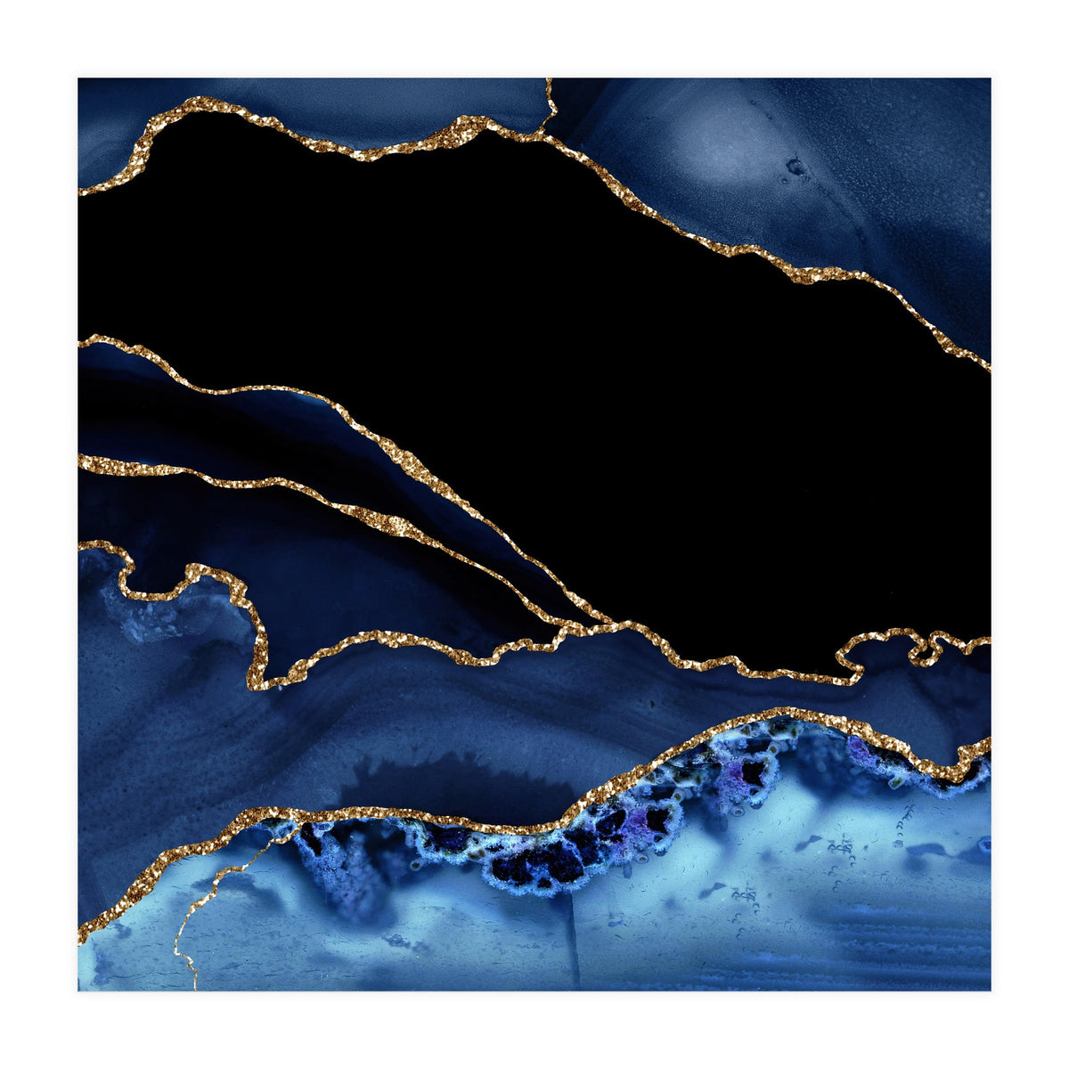 Navy & Gold Agate Texture 14 (Print Only)