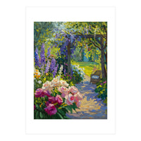 Serene Summer Garden Path Oil Painting (Print Only)