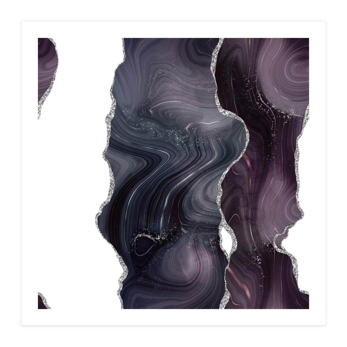 Black & Silver Glitter Agate Texture 06  (Print Only)