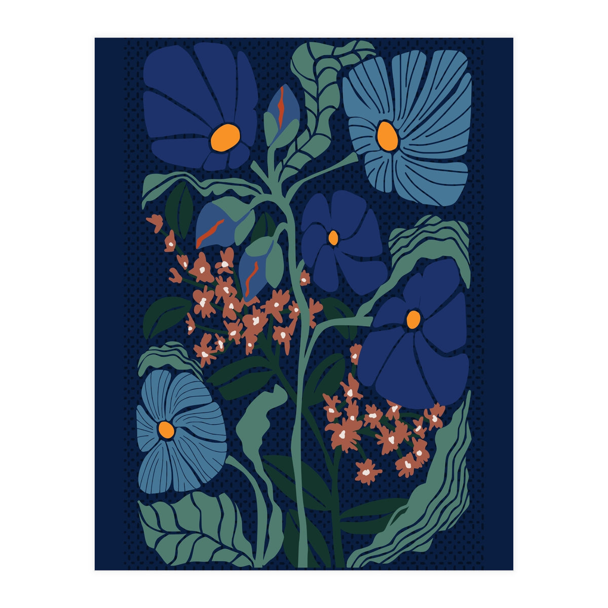 Klimt Flower Dark Blue (Print Only)