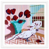 White cockatoo and black tulips thumbnail