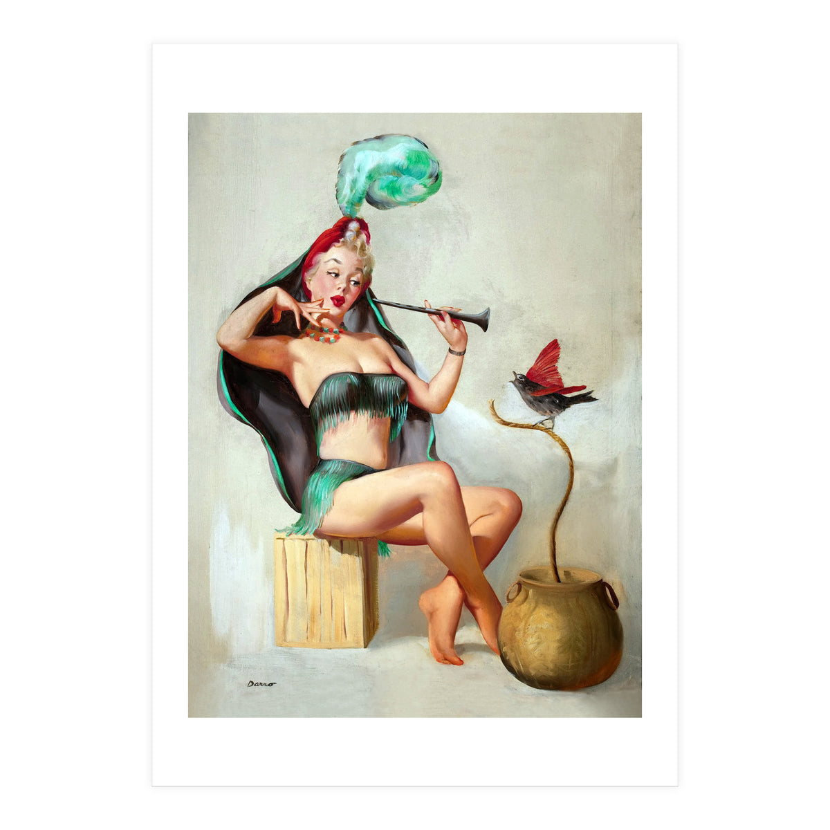 Pinup Sexy Girl Performing A Trick (Print Only)