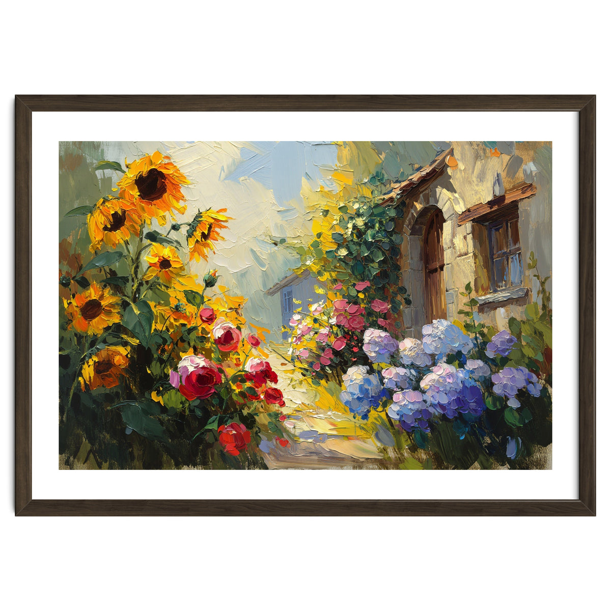 Vibrant Summer Cottage Garden Oil Painting