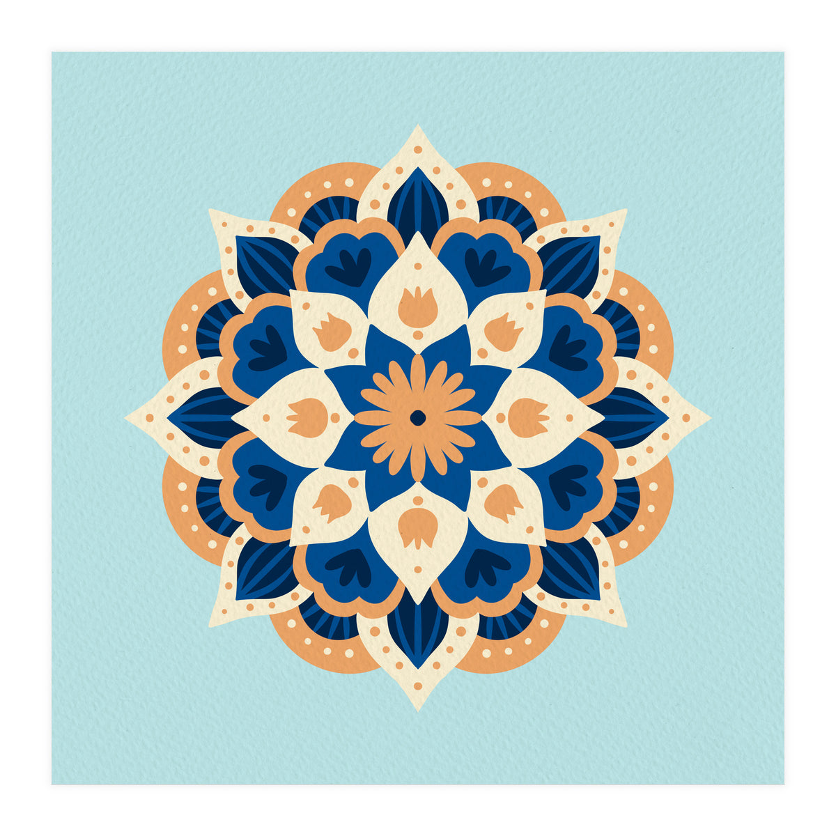 Mandala flower - orange and blue (Print Only)