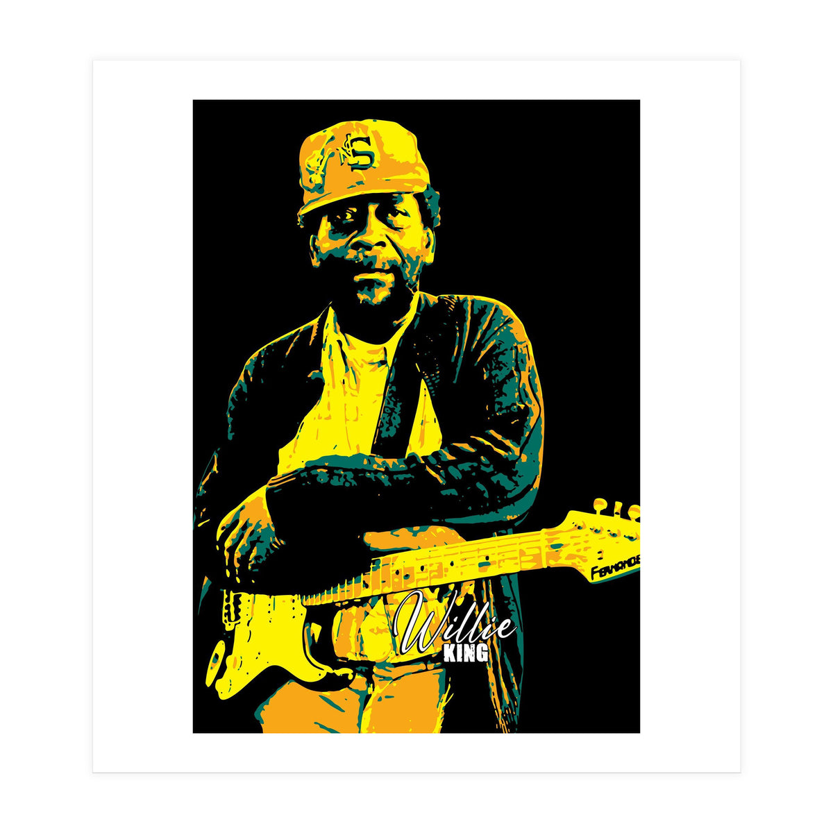 Willie King American Blues Guitarist in Pop Art (Print Only)
