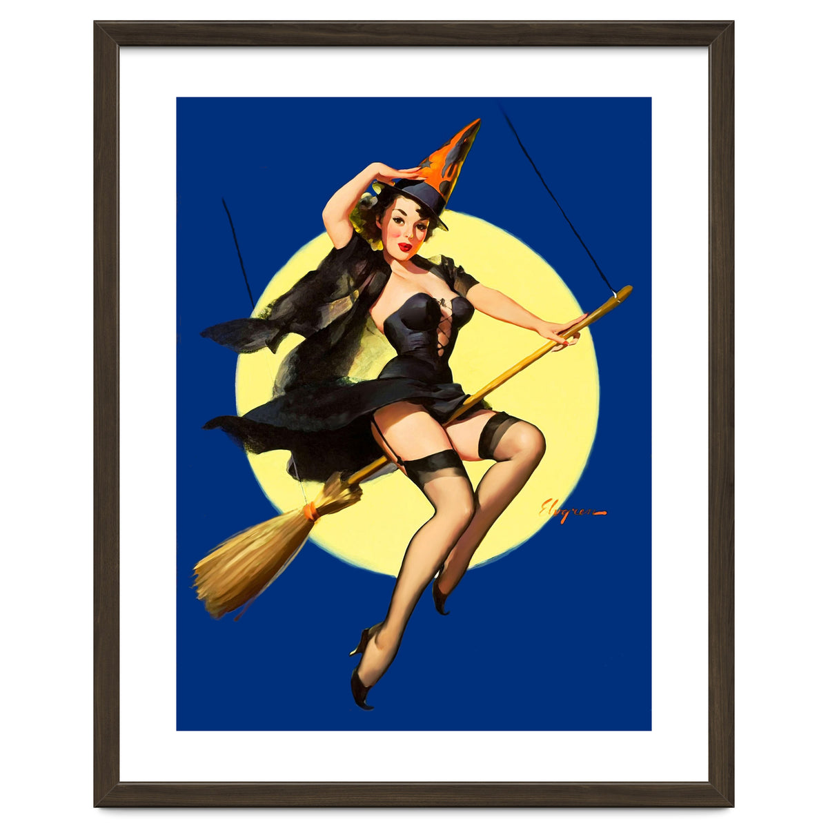 Pinup Sexy Witch Posing On A Broom