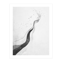 Abstract Black And White Ink Flowing Lines With Splatter (Print Only)