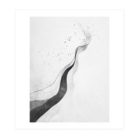 Abstract Black And White Ink Flowing Lines With Splatter (Print Only)