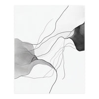 Abstract Black And White Flowing Lines And Shapes On White Background (Print Only)