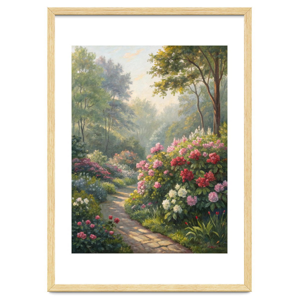 Sunlit Spring Garden Path Oil Painting