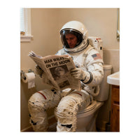 Retro AstronautReading Newspaper, Toilet Humor, Astronaut on Toilet (Print Only)