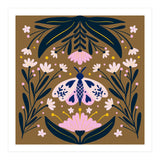 Pink Moth with Flowers on a brown background (Print Only) thumbnail
